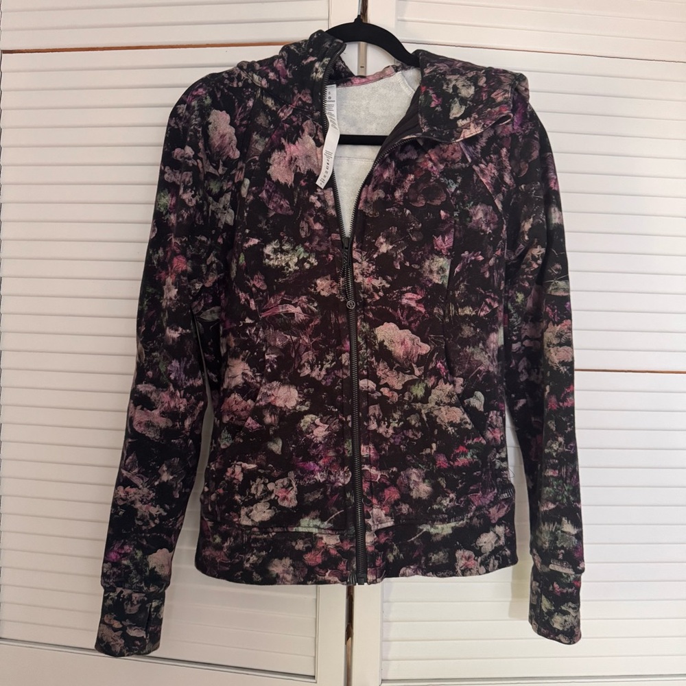 Lululemon Floral Scuba Zip-Up Hoodie Jacket - Black with Pink Accents